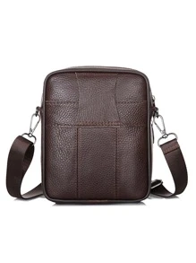 高中生大學新生多功能斜挎包單肩包休閒包迷你男士荔枝紋方包手提書包旅行學院戶外運動通勤 - 咖啡棕 - 查看 5