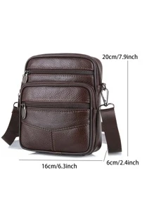 高中生大學新生多功能斜挎包單肩包休閒包迷你男士荔枝紋方包手提書包旅行學院戶外運動通勤 - 咖啡棕 - 查看 6