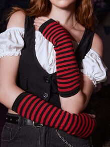 ROMWE Goth Striped Print Fingerless Glovesy2k - Multicolor - View 1