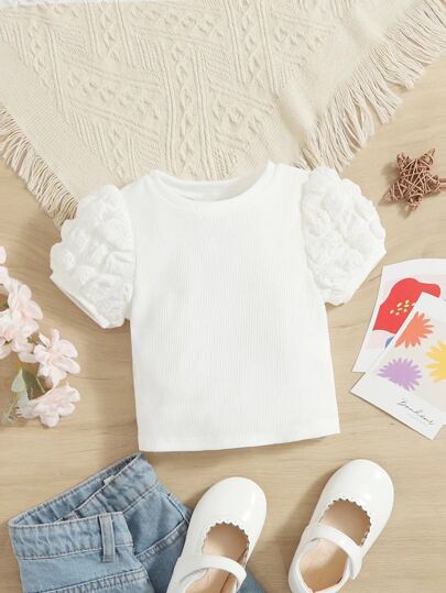 Baby Girl Textured Puff Sleeve Tee