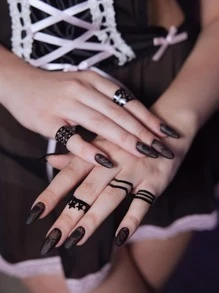 ROMWE Goth 5 piezas Anillo abierto con diseño de abertura - Negro - Ver 3