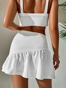 SHEIN PETITE Falda unicolor bajo con fruncido - Blanco - Ver 2