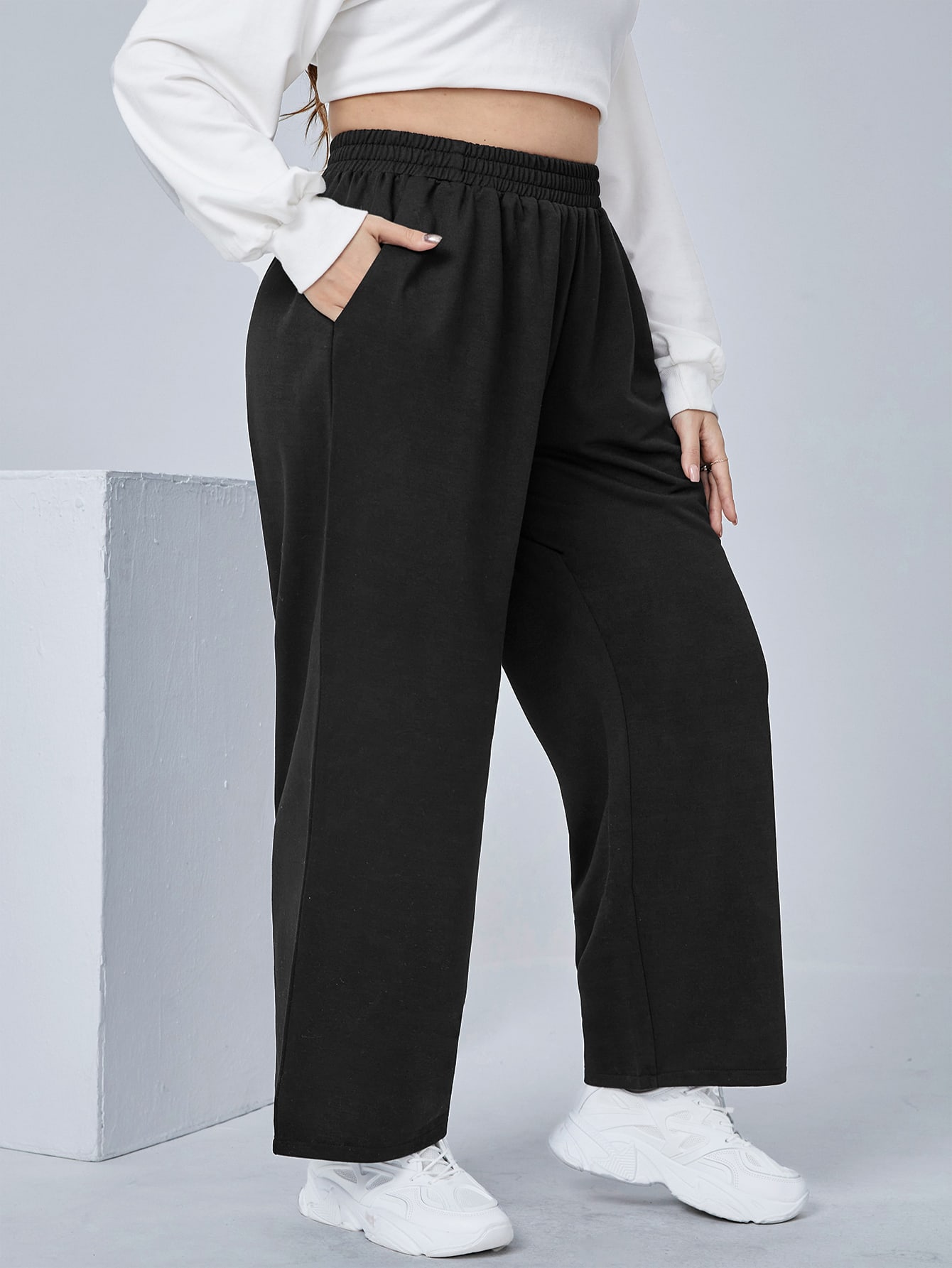 Plus High Waist Wide Leg Sweatpants 