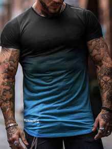 Manfinity Fitness Men Ombre & Letter Graphic Sports Tee - Black - View 3