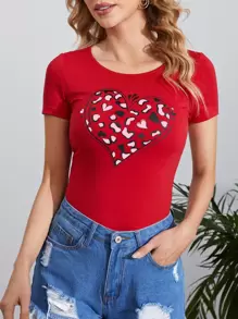 SHEIN Clasi Áo thun nữ Đồ họa Tim Giải trí - Đỏ - Xem 1