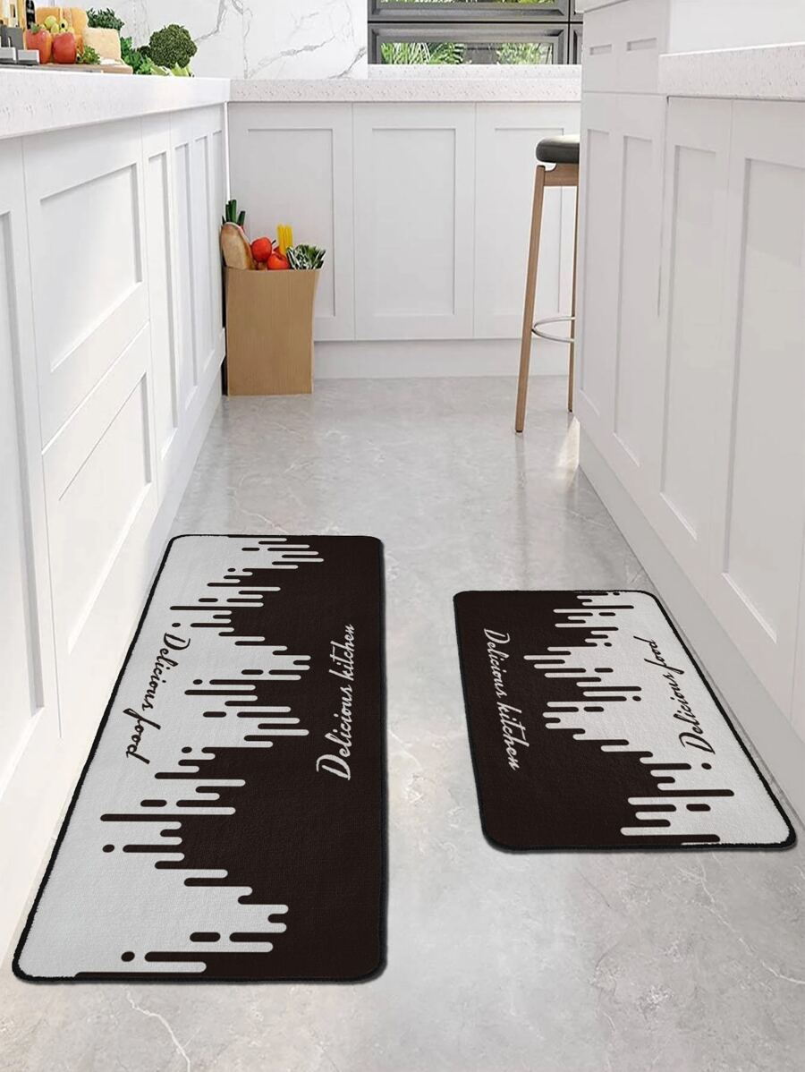1入組字母圖案廚房地墊 - 黑與白 - 查看 1