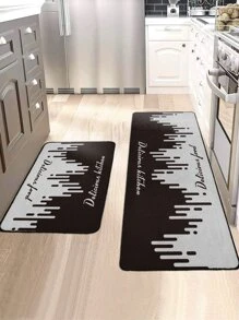 1入組字母圖案廚房地墊 - 黑與白 - 查看 5