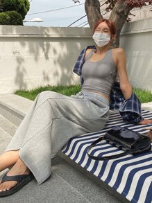 DAZY Áo crop top đan sườn - Xám - Xem 3