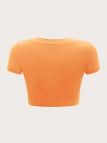 SHEIN EZwear 大圓領素色短款T恤 - 珊瑚橙 - 查看 2