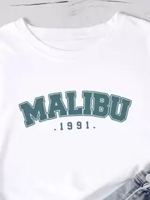 SHEIN LUNE Letter Graphic Short Sleeve Tee - White - View 4