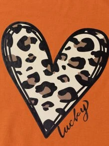 SHEIN LUNE Áo thun Plus size Tim Lá thư Giải trí - Rỉ Nâu - Xem 5