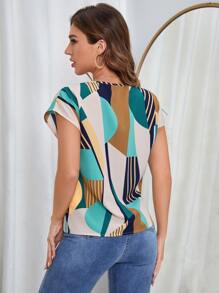 SHEIN LUNE 幾何印花蝙蝠袖襯衫 - 彩色 - 查看 2