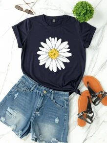 Calvaya Camiseta de manga corta con estampado de flor - Azul Marino - Ver 1