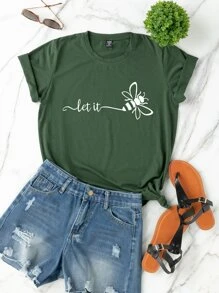 SHEIN LUNE Plus Letter & Butterfly Print Tee