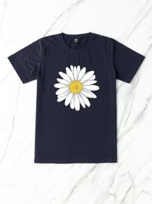 Calvaya Camiseta de manga corta con estampado de flor - Azul Marino - Ver 4
