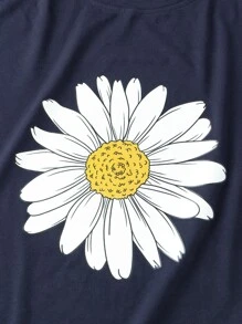 Calvaya Camiseta de manga corta con estampado de flor - Azul Marino - Ver 5