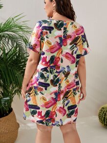 SHEIN VCAY 大碼滿版印花蝙蝠袖洋裝 - 彩色 - 查看 2