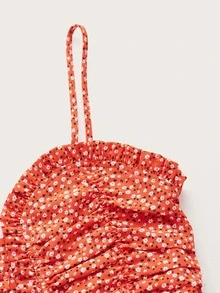 小碎花褶邊木耳邊吊帶上衣 - 彩色 - 查看 3