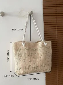 大容量编织手提包、沙滩包 - 米色 - 查看 5