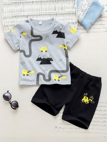 مجموعة تي شيرت وشورت رسوم متحركة للأولاد الصغار