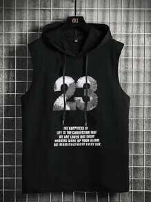 Manfinity Men Slogan Graphic Drawstring Hooded Tank Top - Black - View 1