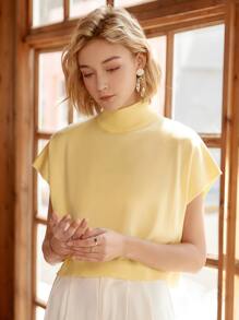 Knit Mix Women's French Casual Knit Sleeveless Turtleneck Top, Lightweight Ribbed Knit Pullover Sweater, Suitable For Spring And Autumn, Loose And Fashionable, Back To School Autumn Outfit - Yellow - View 2