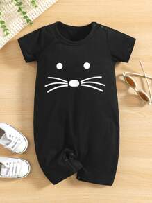Baby Boy Cartoon Graphic Romper - Black - View 1