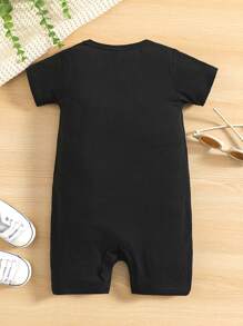 Baby Boy Cartoon Graphic Romper - Black - View 2