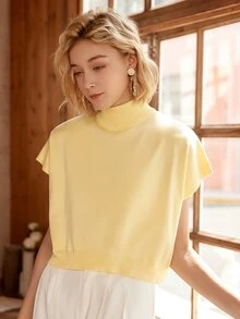 Knit Mix Women's French Casual Knit Sleeveless Turtleneck Top, Lightweight Ribbed Knit Pullover Sweater, Suitable For Spring And Autumn, Loose And Fashionable, Back To School Autumn Outfit - Yellow - View 8