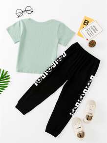 SHEIN 小男童足球和字母圖案T恤和運動褲 - 彩色 - 查看 2