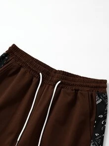 Manfinity Campus Court Aesthetic Post--Men Contrast Paisley Side Seam Drawstring Waist Shorts - Coffee Brown - View 4
