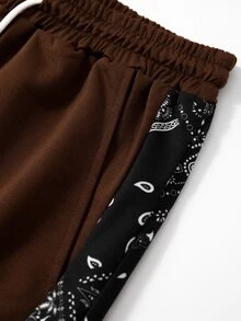 Manfinity Campus Court Aesthetic Post--Men Contrast Paisley Side Seam Drawstring Waist Shorts - Coffee Brown - View 5