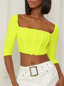螢光綠褶邊鉤眼扣後上衣 - 黃色 - 查看 4
