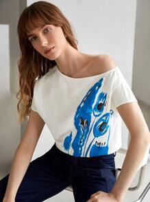 MOTF PREMIUM LINEN ASYMMETRICAL NECK TOP - White - View 2