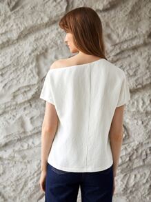 MOTF PREMIUM LINEN ASYMMETRICAL NECK TOP - White - View 3