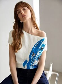 MOTF PREMIUM LINEN ASYMMETRICAL NECK TOP - White - View 6