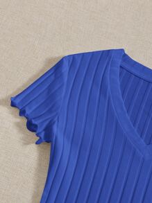 SHEIN Essnce 實色織紋v領連身衣,適合夏季 - 寶藍色 - 查看 5