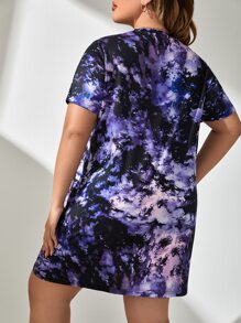 大碼紮染圓領睡裙 - 彩色 - 查看 2