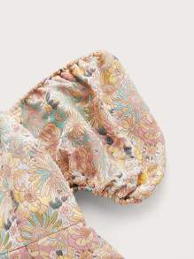 SHEIN MOD 滿版印花方領泡泡袖連衣裙 - 彩色 - 查看 6