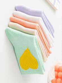 5雙兒童愛心圖案中筒襪