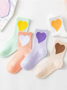 5雙兒童愛心圖案中筒襪