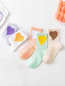 5雙兒童愛心圖案中筒襪