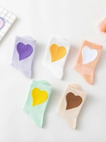 5雙兒童愛心圖案中筒襪