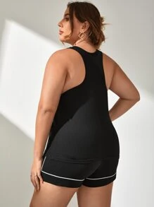 Plus Patched Pocket Piping Trim Lounge Set - Black - View 2