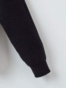 Niños Cárdigan con parche de bolsillo de hombros caídos tejido de canalé - Negro - Ver 3