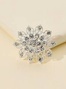 Rhinestone Flower Design Brooch - Bạc - Xem 1