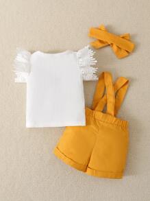 Baby Guipure Lace Trim Top & Belted Overall - Multicolor - View 2