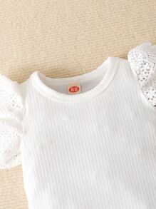 Baby Guipure Lace Trim Top & Belted Overall - Multicolor - View 3