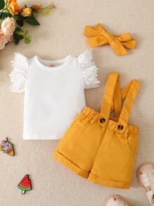 Baby Guipure Lace Trim Top & Belted Overall - Multicolor - View 4