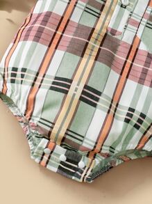 Baby Plaid Print Half Button Pocket Front Bodysuit - Multicolor - View 4
